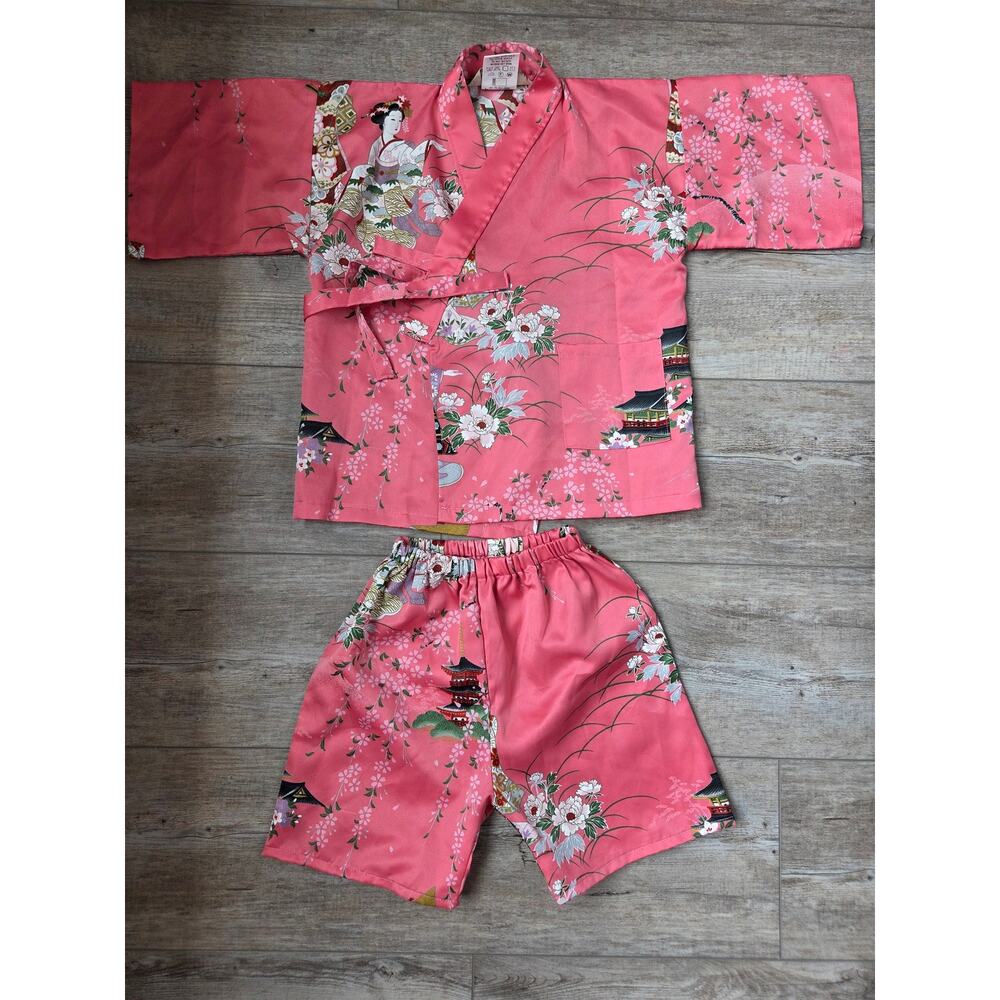 Kids Pink Kimono Yukata Set‎ Made in Japan Geisha Pagoda Fits 18M-2T